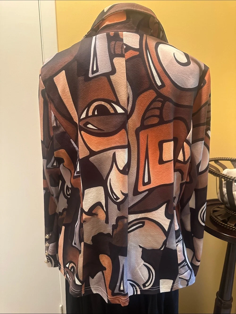 SHEIN Women's Abstract Graphic Print Blazer Jacket Button Front Earth Tone - Picture 8 of 16